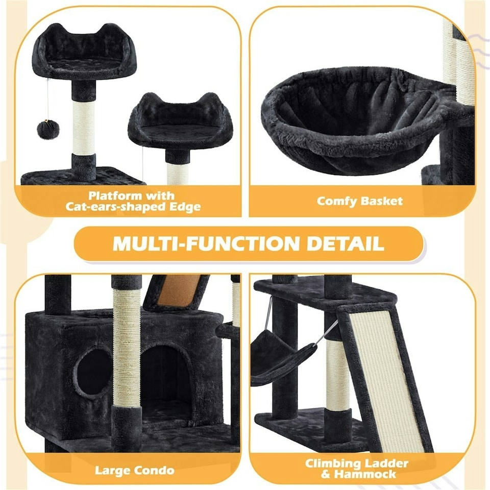image 1 of Yaheetech 209 cm Large Cat Tower with 2 Cozy Condos Black