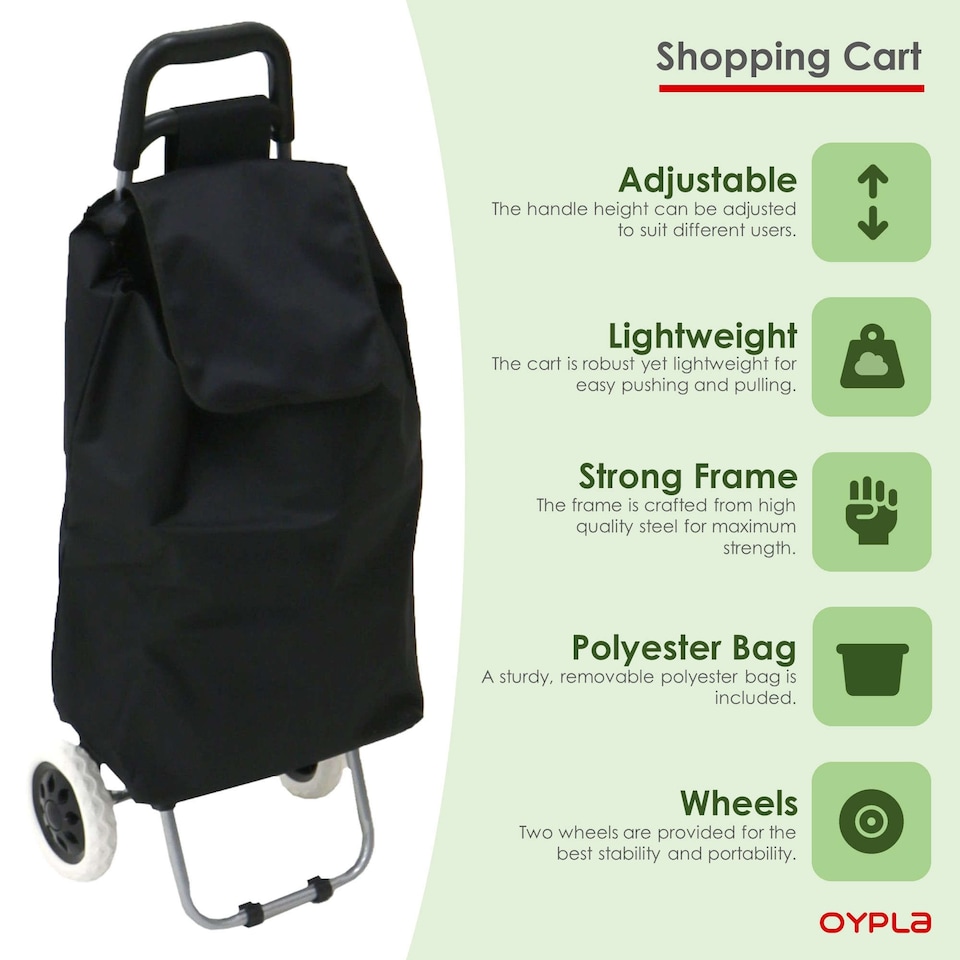image 1 of 2 Wheel Folding Shopping Trolley Bag Cart Market Laundry | Black