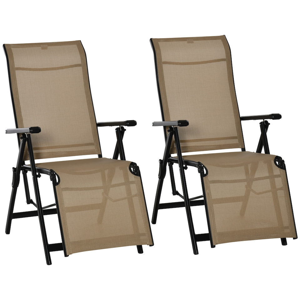 image 1 of Outdoor Reclining Garden Chair Set of 2, 10-Position Adjustable Folding Sun Lounger Zero Gravity Chairs with Texteline Seat, Armrests and Footrest for Patio, Beige