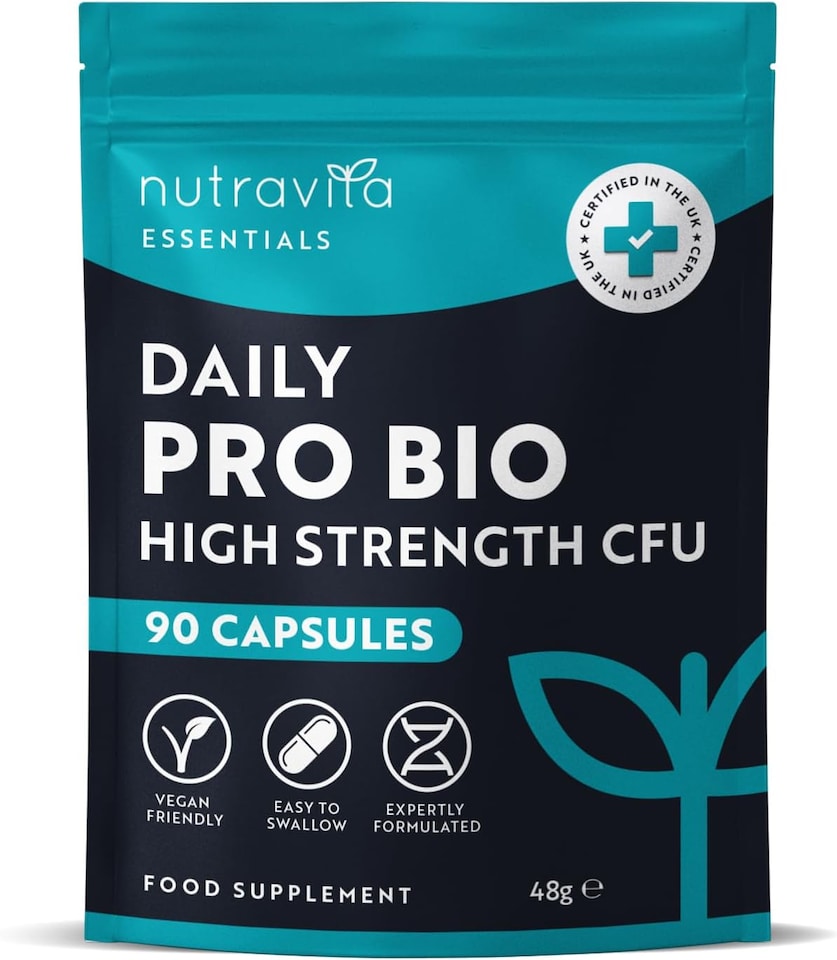image 1 of Nutravita Probiotics for Gut Health & Bloating Relief for Men & Women - Bio Cultures Complex with Lactobacillus Acidophilus - 90 Vegan Capsules