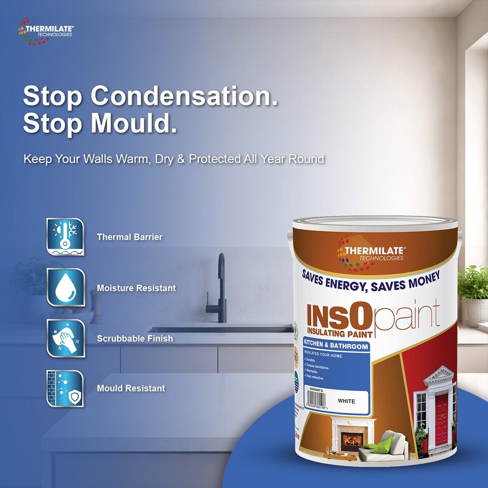 image 1 of InsOpaint Kitchen & Bathroom Paint - Best Anti-Mould Protection, Insulating Walls & Ceilings - Manhattan Grey