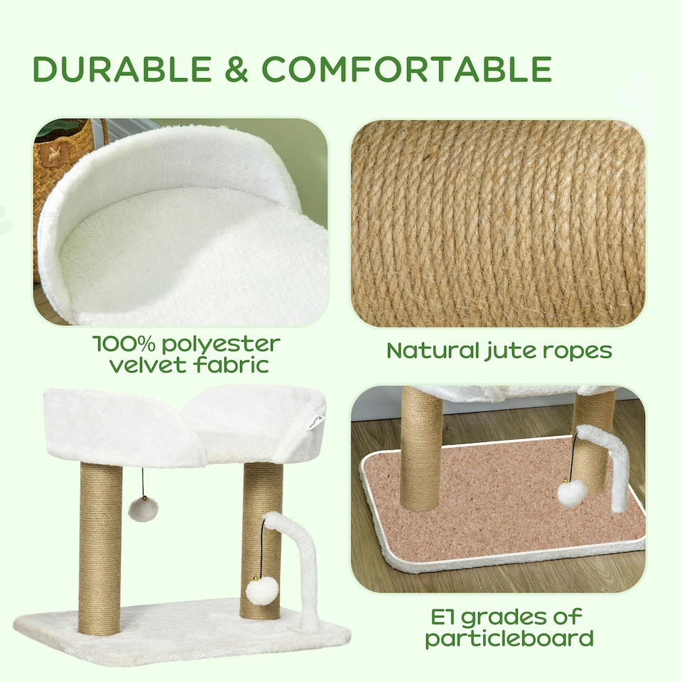 image 1 of PawHut Cat Tree Tower Scratcher with Bed for Indoor Cats, White