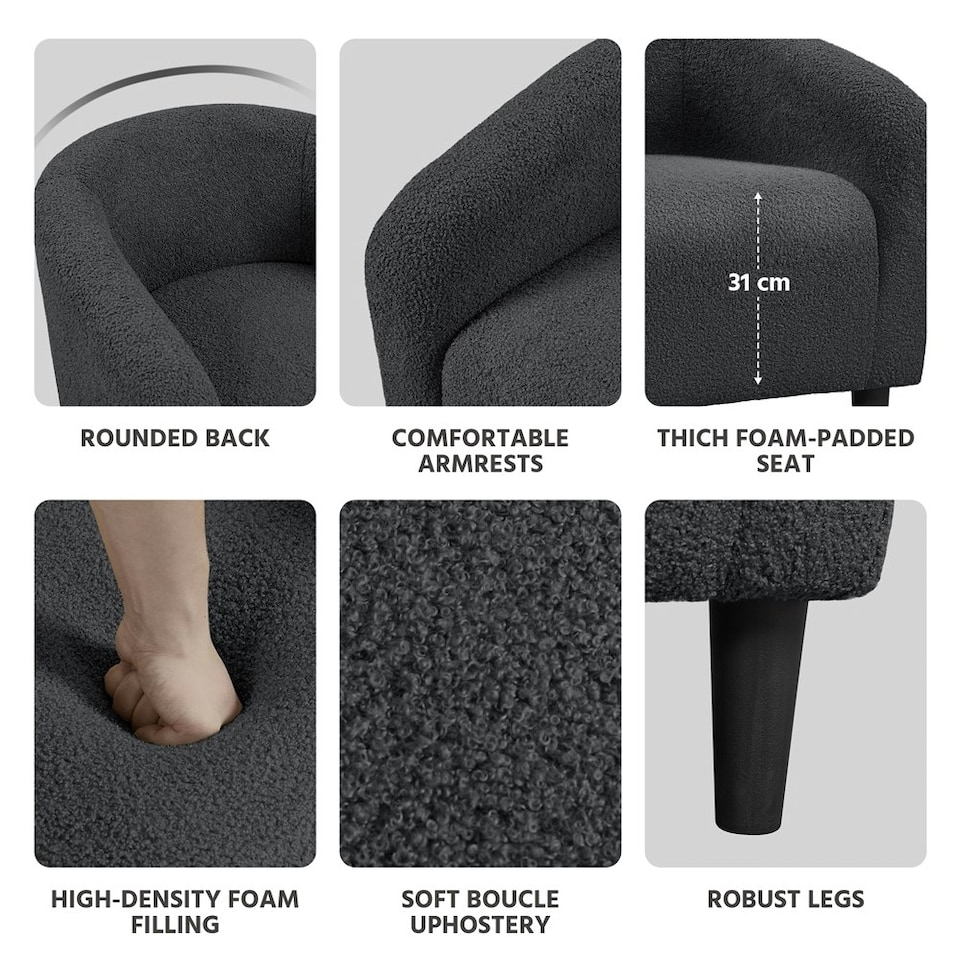 image 1 of Yaheetech Fabric Club Chair Upholstered Accent Barrel Chair Grey | Dark Gray