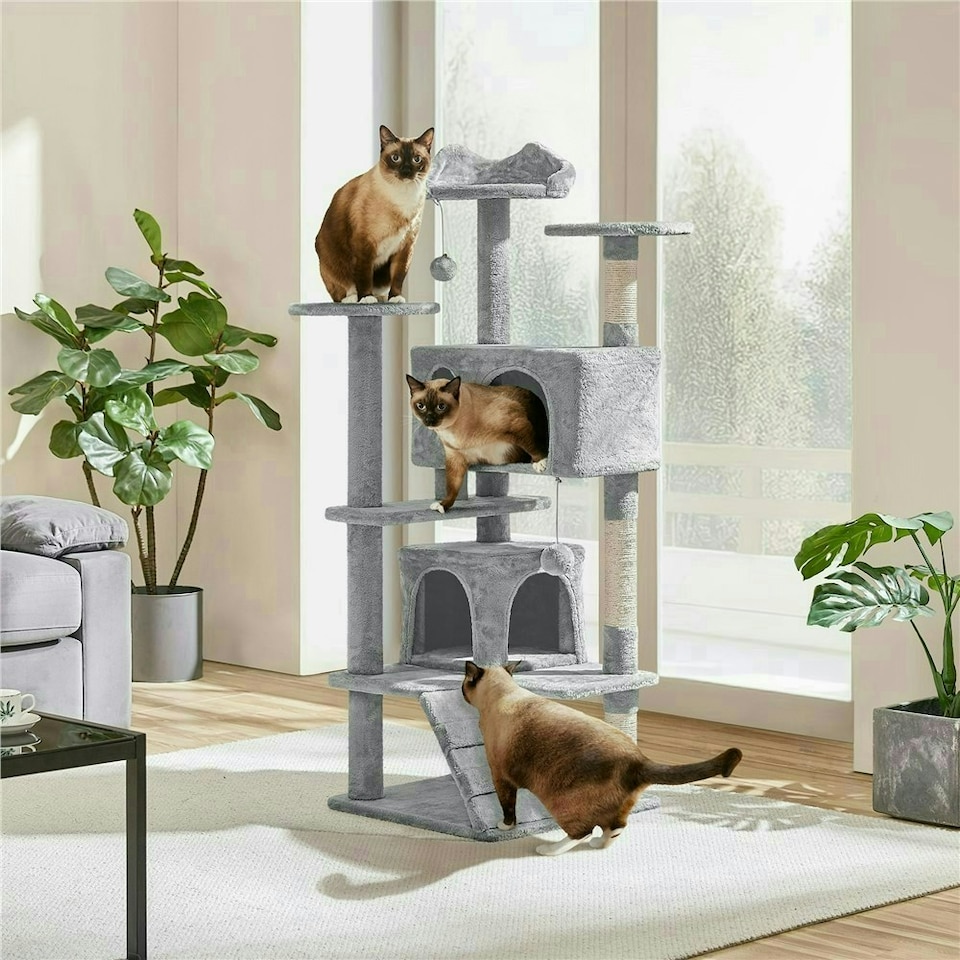 image 1 of Yaheetech 137cm Tall Cat Tree with Scratching Posts Light Grey