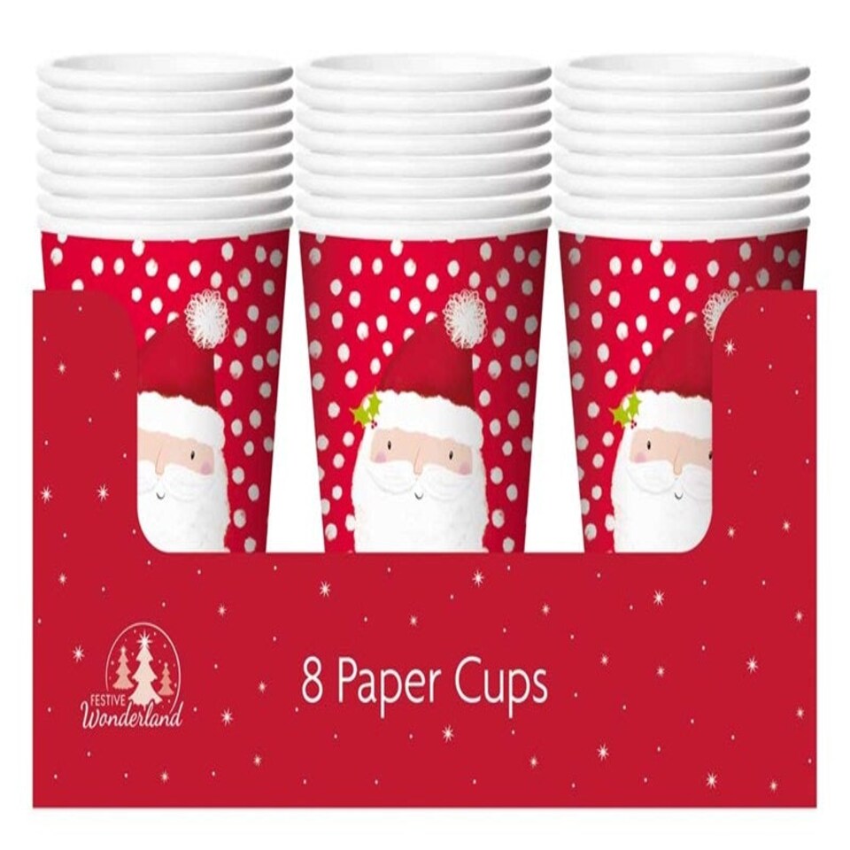 image 1 of Pack of 8 Christmas Santa Design Paper Cups