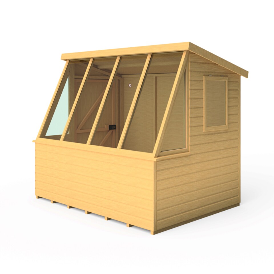 image 1 of Iceni 8 x 6 Feet Potting Shed Pre Hung Doors with Opening Glass Side Window Style A | Brown | Honey Brown