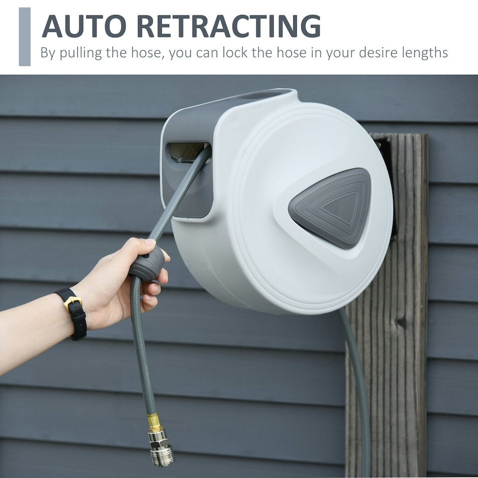 image 1 of DURHAND Retractable Air Hose Reel Auto Self-Winding Wall Mounted 1/4" 15m+140cm