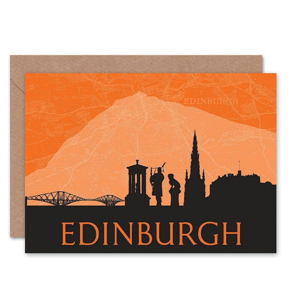 image 1 of Cityscape Edinburgh Scotland Orange Scottish Scotland Card