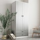 image 2 of 2-Door 2-Drawer Wardrobe with Storage Shelf, and Hanging Space - 180x75x46cm | White | White & Ash Grey | 1
