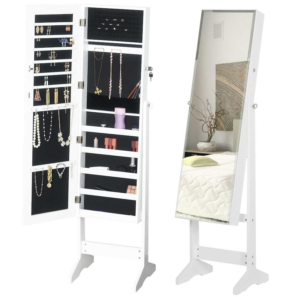 image 1 of HOMCOM Lockable Jewellery Storage Mirror Armoire Freestanding Adjustable White