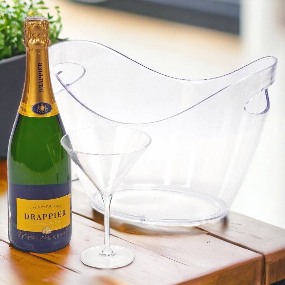 image 1 of 2x Large Clear Acrylic Ice Bucket Wine Champagne Drinks Cooler Party Chiller Tub