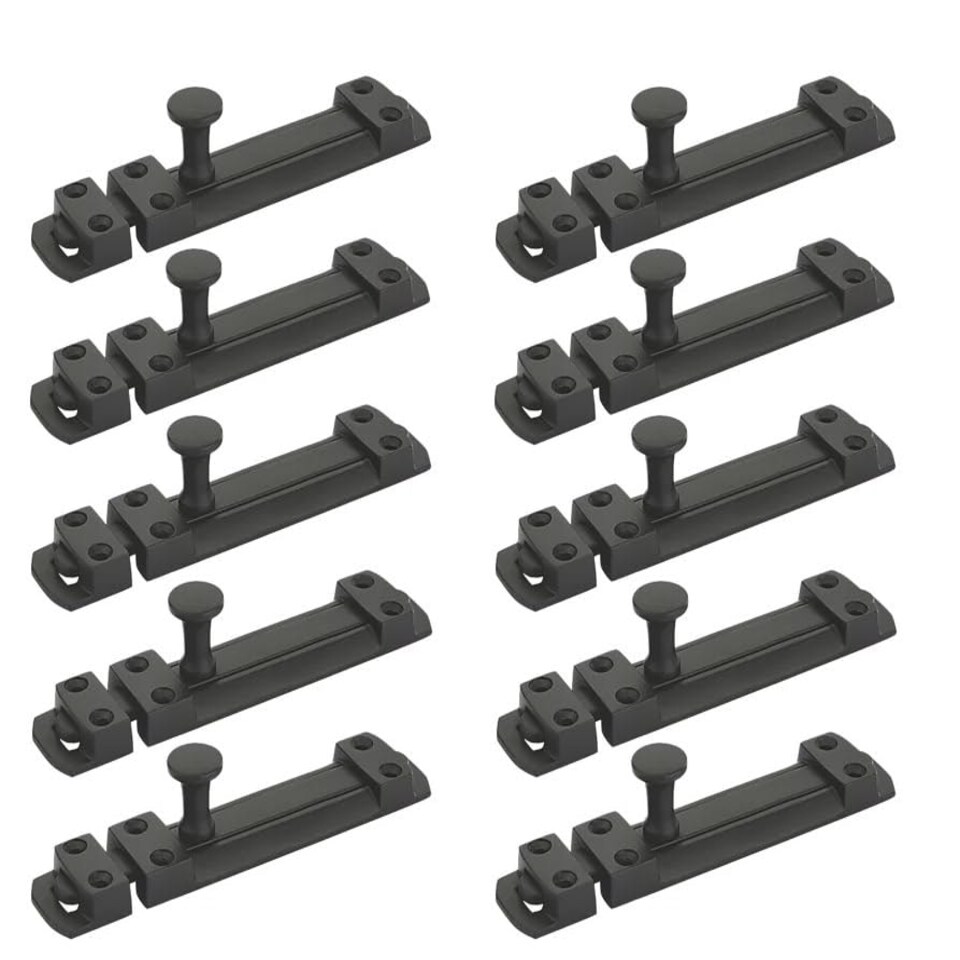 image 1 of Golden Grace Pack of 10 Security Door Slide Bolt Tower in Matt Black Finish, Patio Lock, Garage Backyard Gates - 100mm