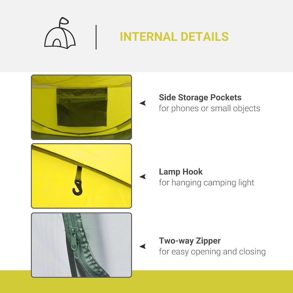 image 1 of Outsunny Camping Tent Dome Pop-up Tent  with Windows for 4-5 Person Dark Green