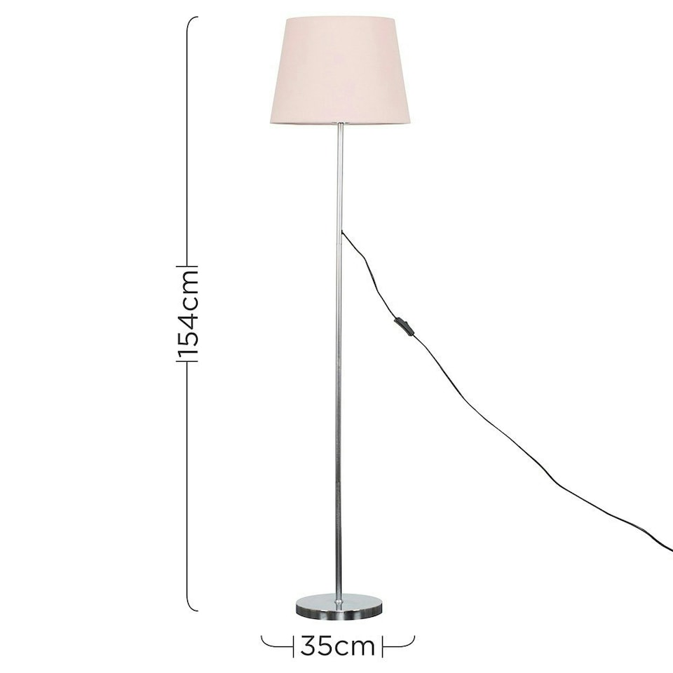image 1 of ValueLights Charlie Chrome Floor Lamp Pink Taper Shade & Bulb