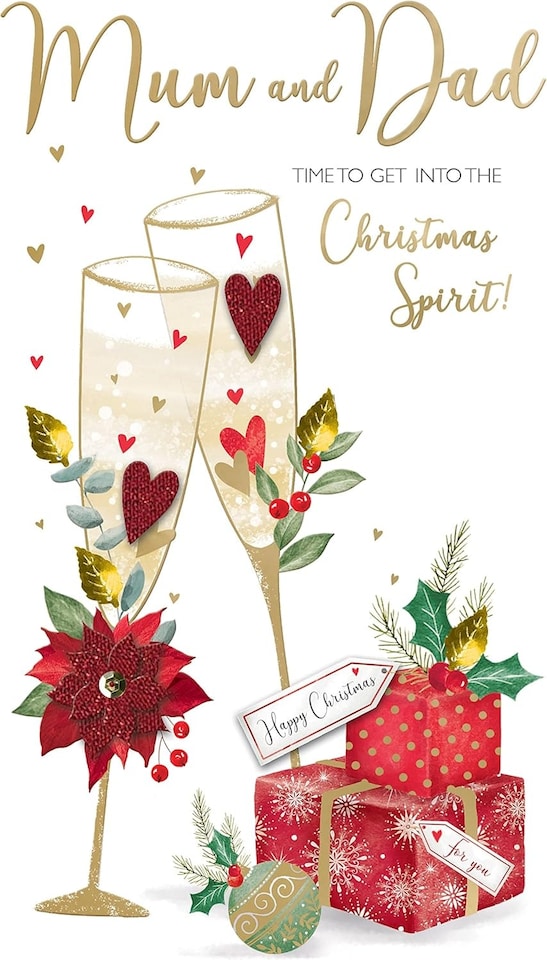 image 1 of Embellished Hand-Finished Mum & Dad Xmas Spirit Christmas Card