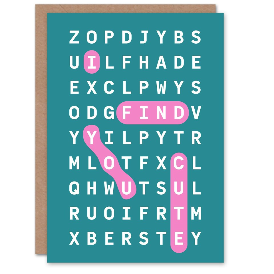 image 1 of I Find You Cute Modern Romance Wordsearch Valentine's Day Card