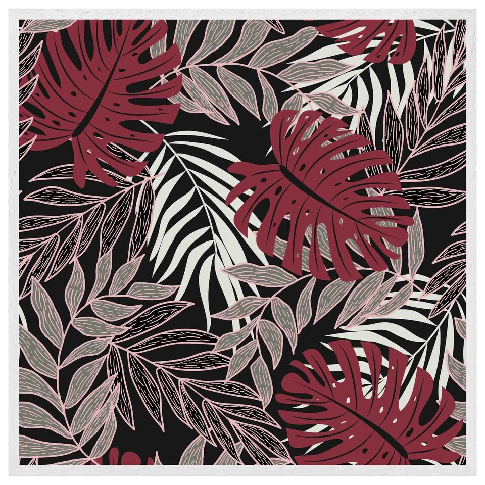 image 1 of Tropical leaves in red, white & grey (Picutre Frame) White | L
