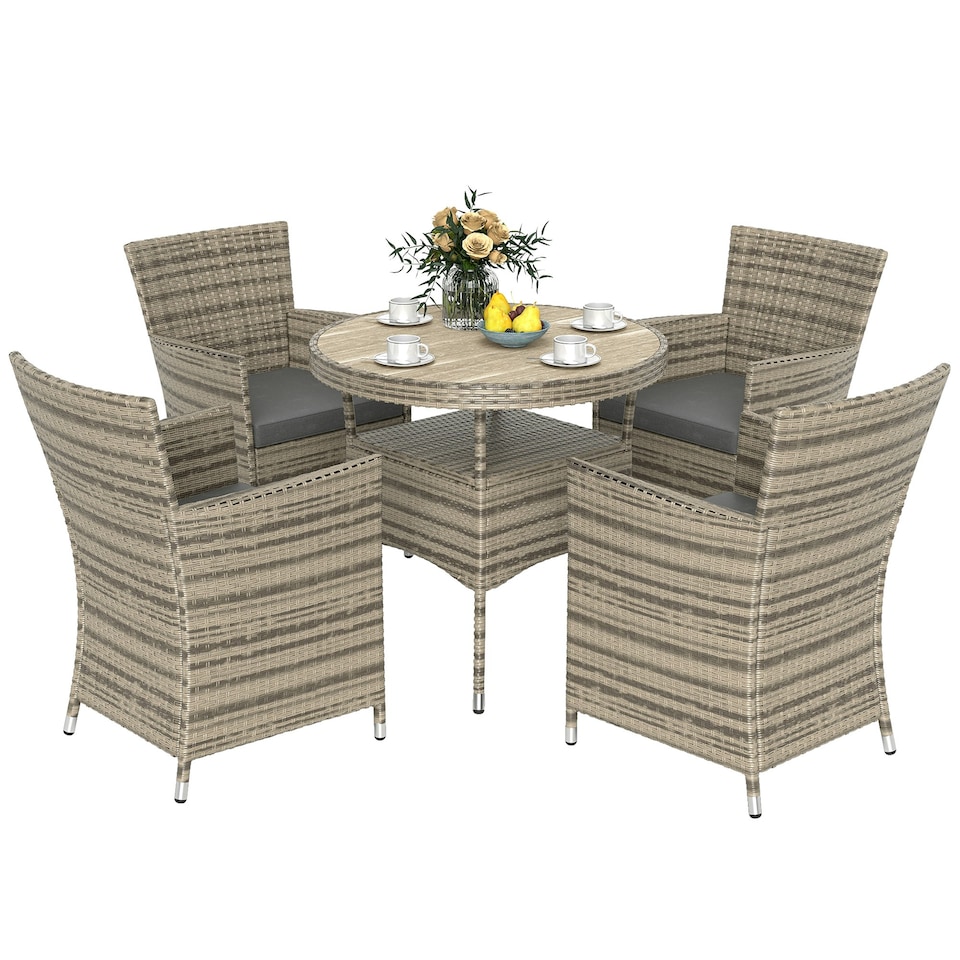 image 1 of Outsunny Rattan Dining Set for 4 with Cushions Grey