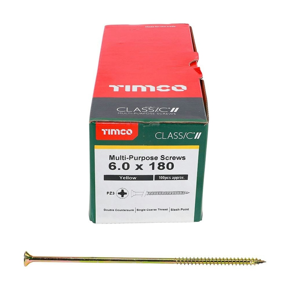 image 1 of Timco - Classic Multi-Purpose Screws - PZ - Double Countersunk - Yellow (Size 6.0 x 180 - 100 Pieces)