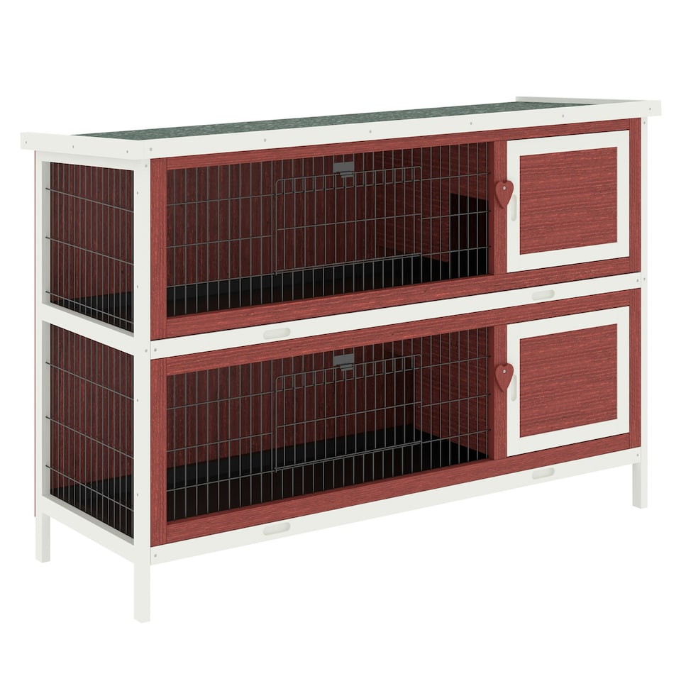 image 1 of PawHut Rabbit Hutch, Guinea Pig Cage 2-Tier Bunny House w/ No-Leak Trays