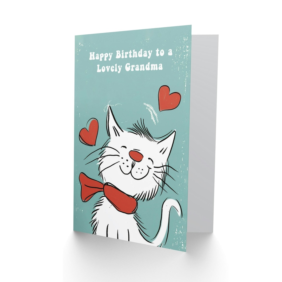 image 1 of White Scarf Drawing Love Hearts Cat Grandma Birthday Card
