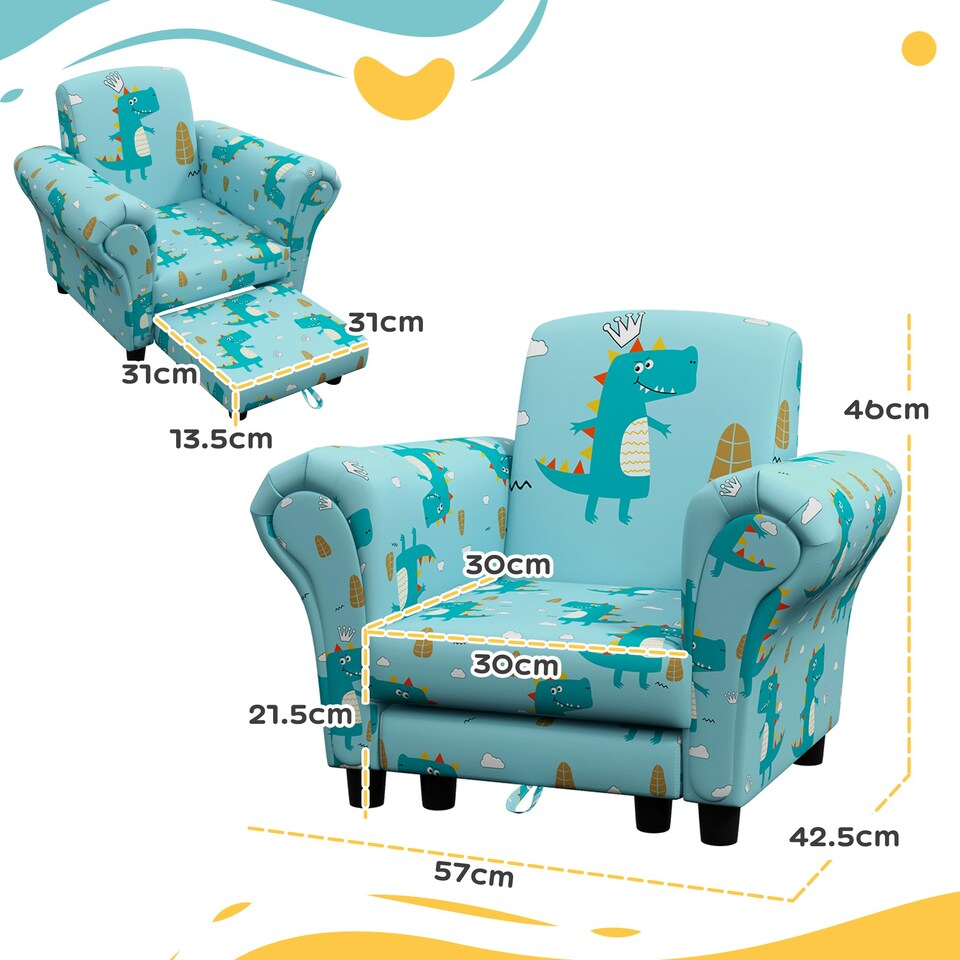 image 1 of AIYAPLAY 2 Piece Kids Sofa Set with Dinosaur Design, for Nursery 