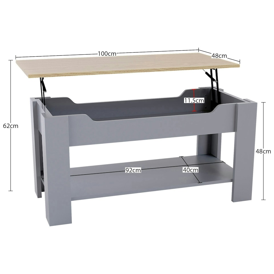 image 1 of Vida Designs Lift Up Coffee Table With Storage Compartment & Shelf, Grey & Oak