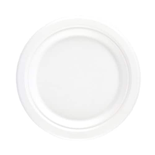 White Round Compostable Bagasse Plates 18cm - Pack of 25