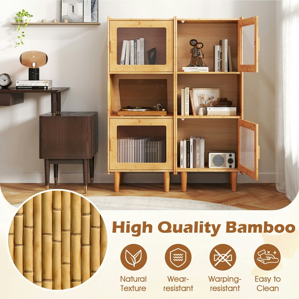 image 1 of COSTWAY Kitchen Sideboard 3-Cube Bamboo Storage Cabinet N/A