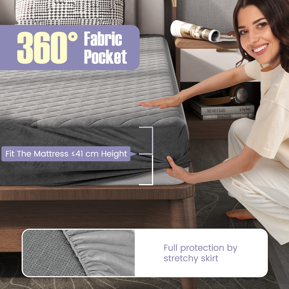 image 1 of COSTWAY Super King Size Mattress Protector Super Soft Velvet Mattress Topper