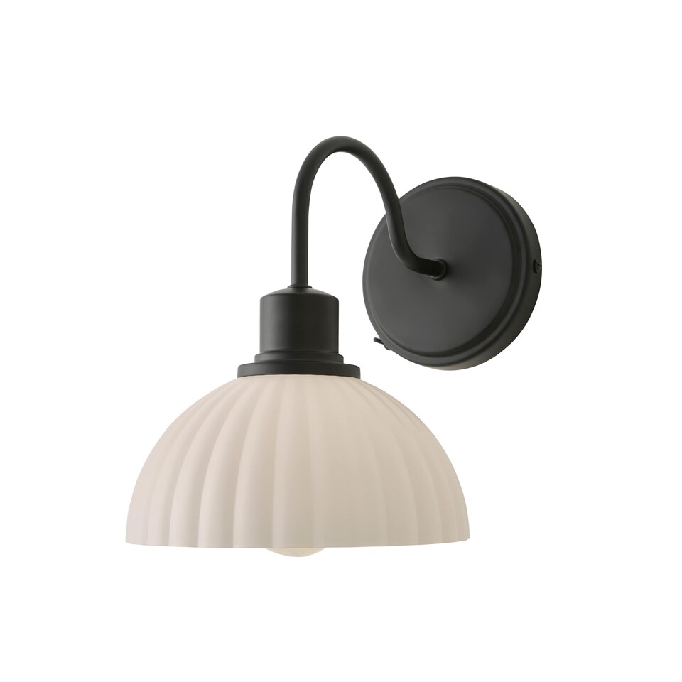 image 1 of ValueLights Bourton Matte Black Wall Light with Ribbed Dome Shade | Black