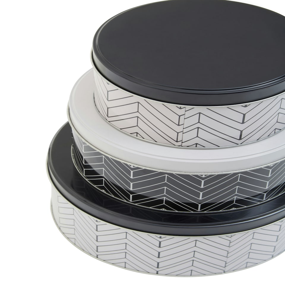 image 1 of Interiors by Premier Set Of 3 Urban Storage Tins, Contemporary Printed Metal Canisters With Lids, Ideal For Storing Snacks,