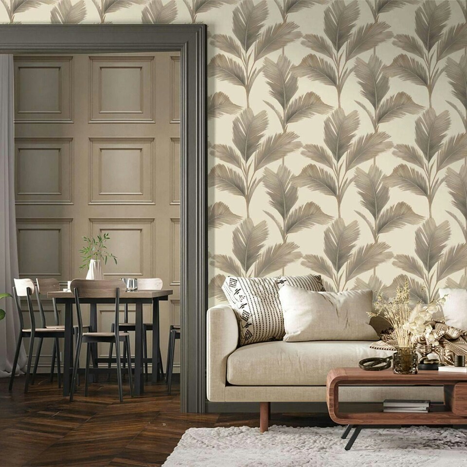 image 1 of Belgravia Kailani Leaf Wallpaper - Cream/Beige - One Size Cream