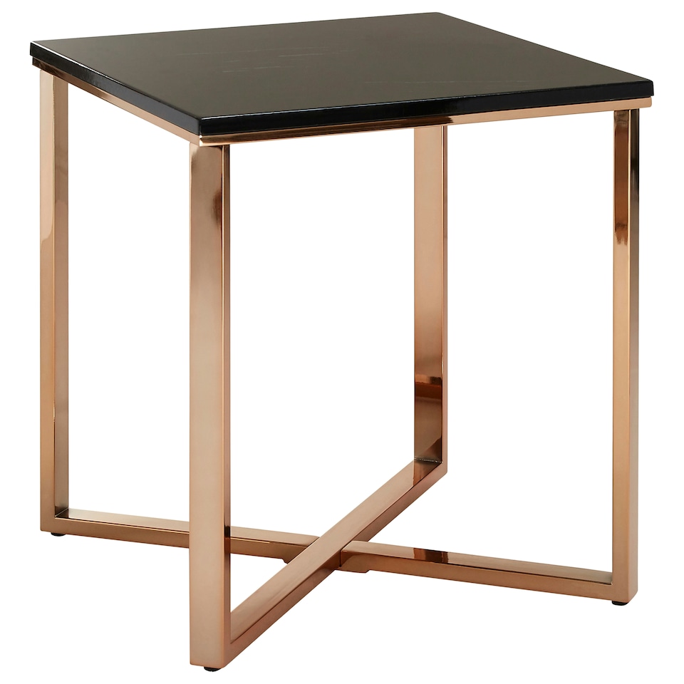 image 1 of Square Black Faux Marble End Table,Gold Toned Bedside Table With Metal Legs, Accent Table For Practical Use