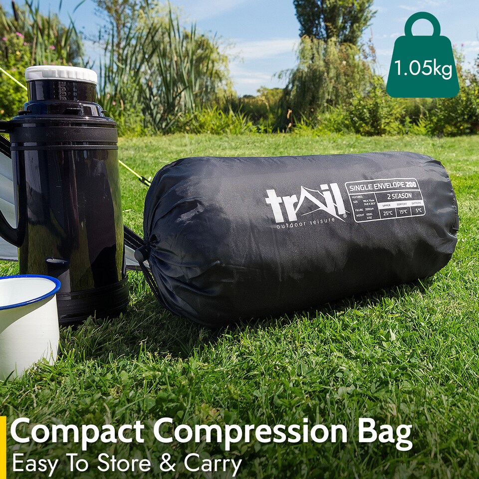 image 1 of Envelope Sleeping Bag 2 Season Single Adult Outdoor Camping 200gsm Trail | Black | Single | 1