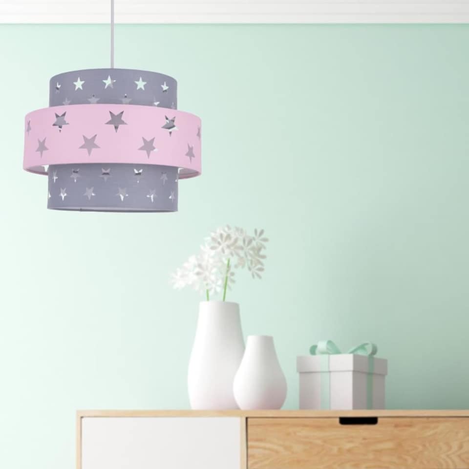 image 1 of Pair of Pink and Grey Star Two Tier Light Shades | Grey | Pink | Large | 2