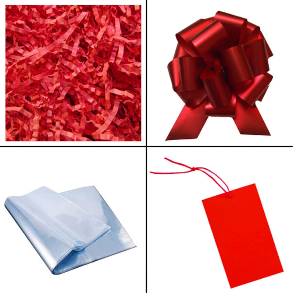 image 1 of Pet Gift Basket Kit - Paw Prints Hamper Tray with Red Gift Wrap Accessories (30x20x6cm high)