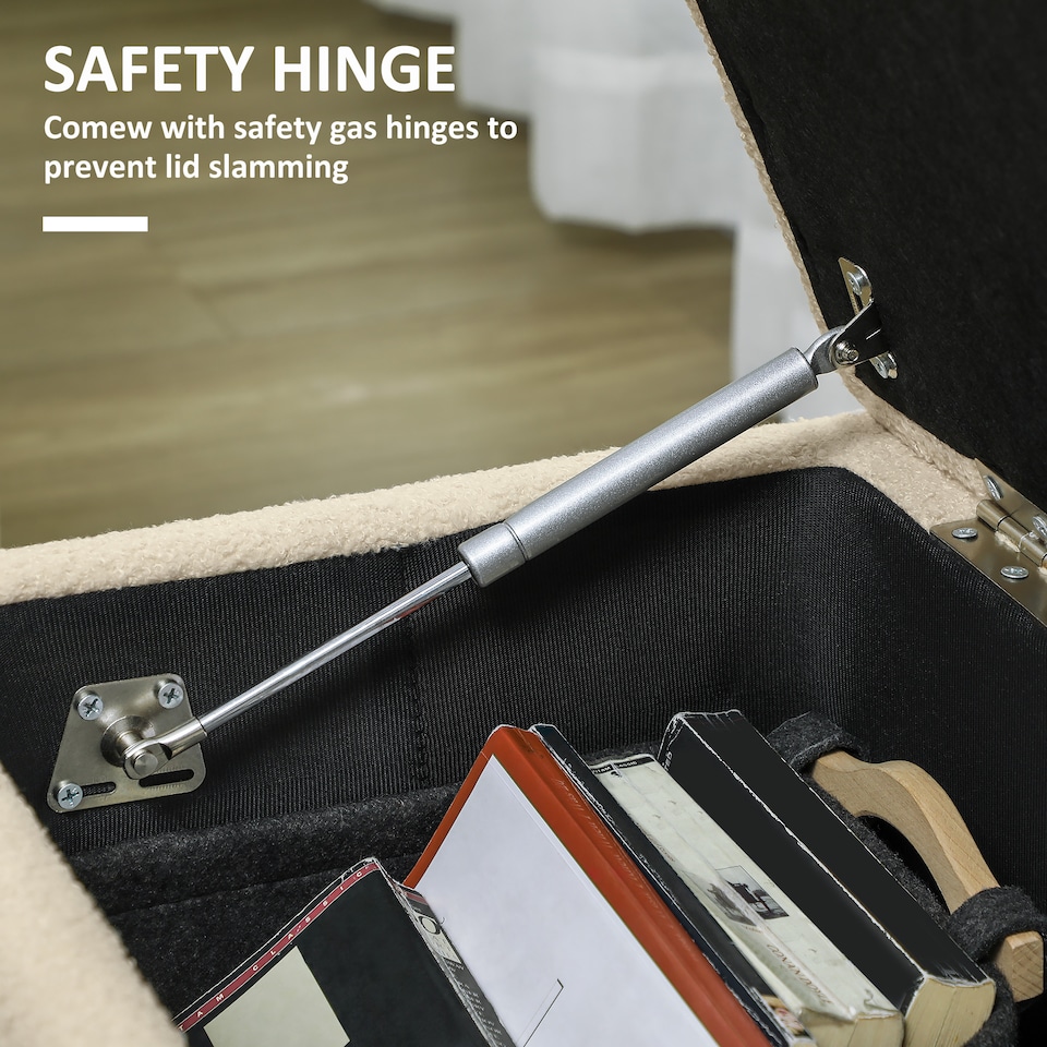 image 1 of HOMCOM 57L Storage Ottoman, End of Bed Bench with Wooden Legs, Fabric Footstool for Living Room, Bedroom, 95 x 38 x 45cm, Cream White | Cream | Cream