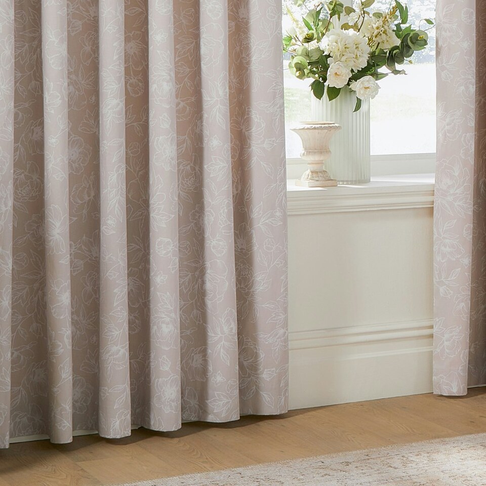image 1 of Wylder Bella Floral Natural Eyelet Curtains 168 x 229cm Pink | Natural Pink