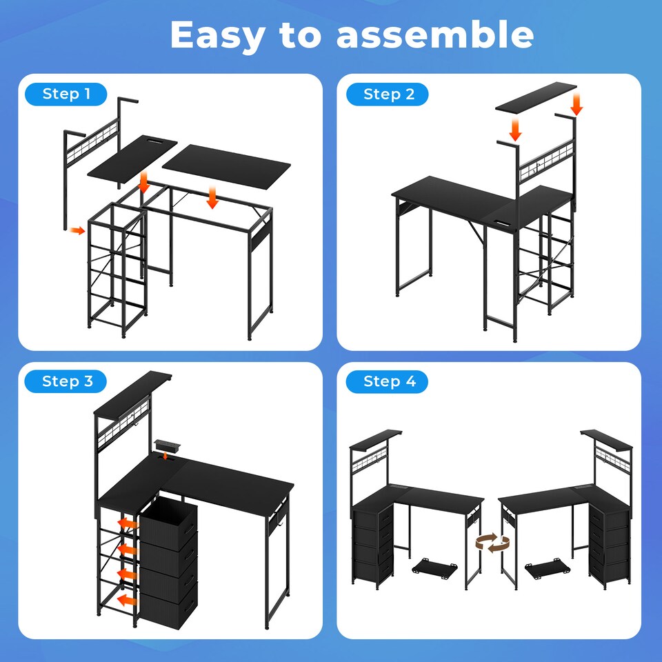 image 1 of Levede L-Shaped Gaming Desk Office Computer Table Power Socket LED Drawers