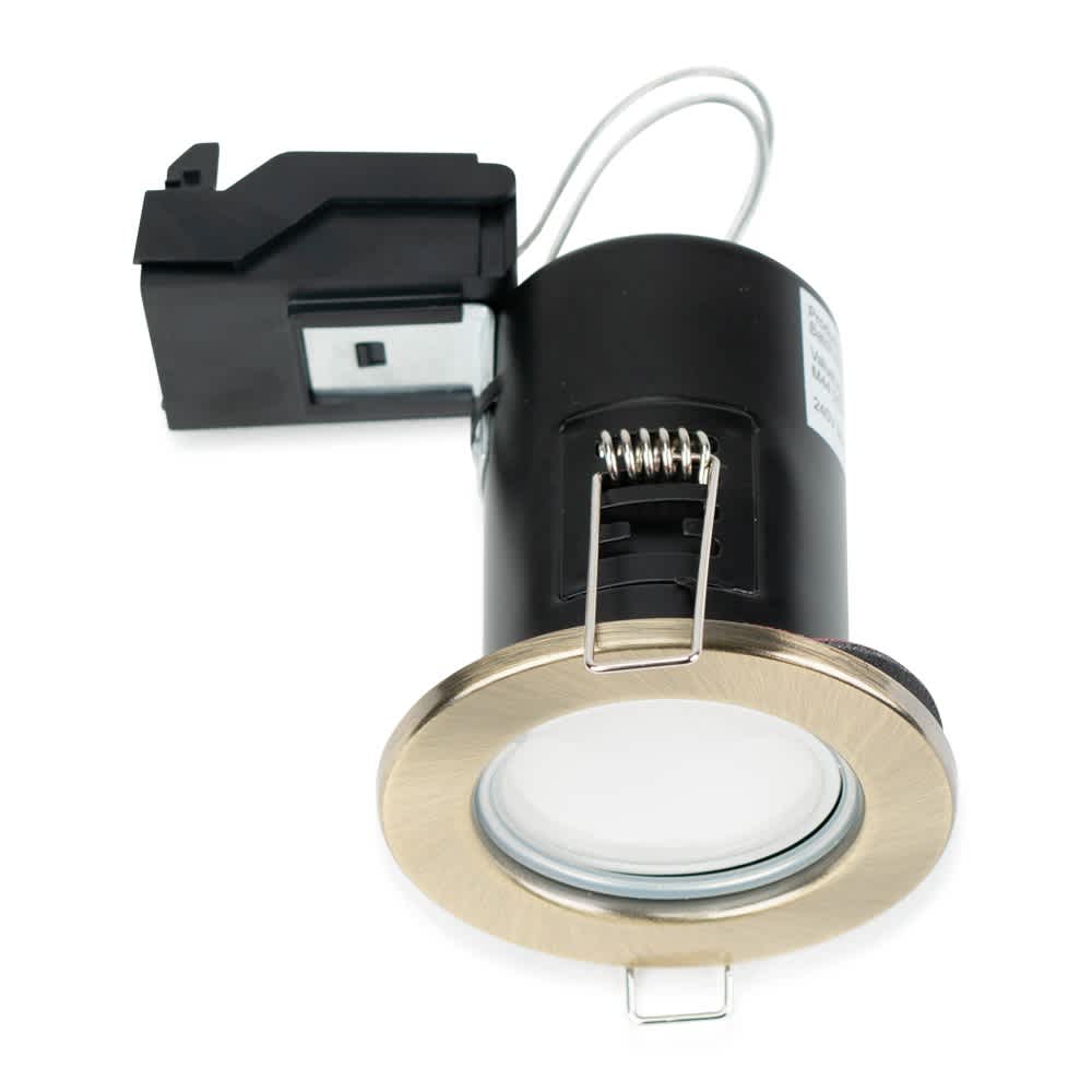 ValueLights Downlight Fire Rated Ceiling Light Fitting 4 Pack With Cool White Bulbs in Gold