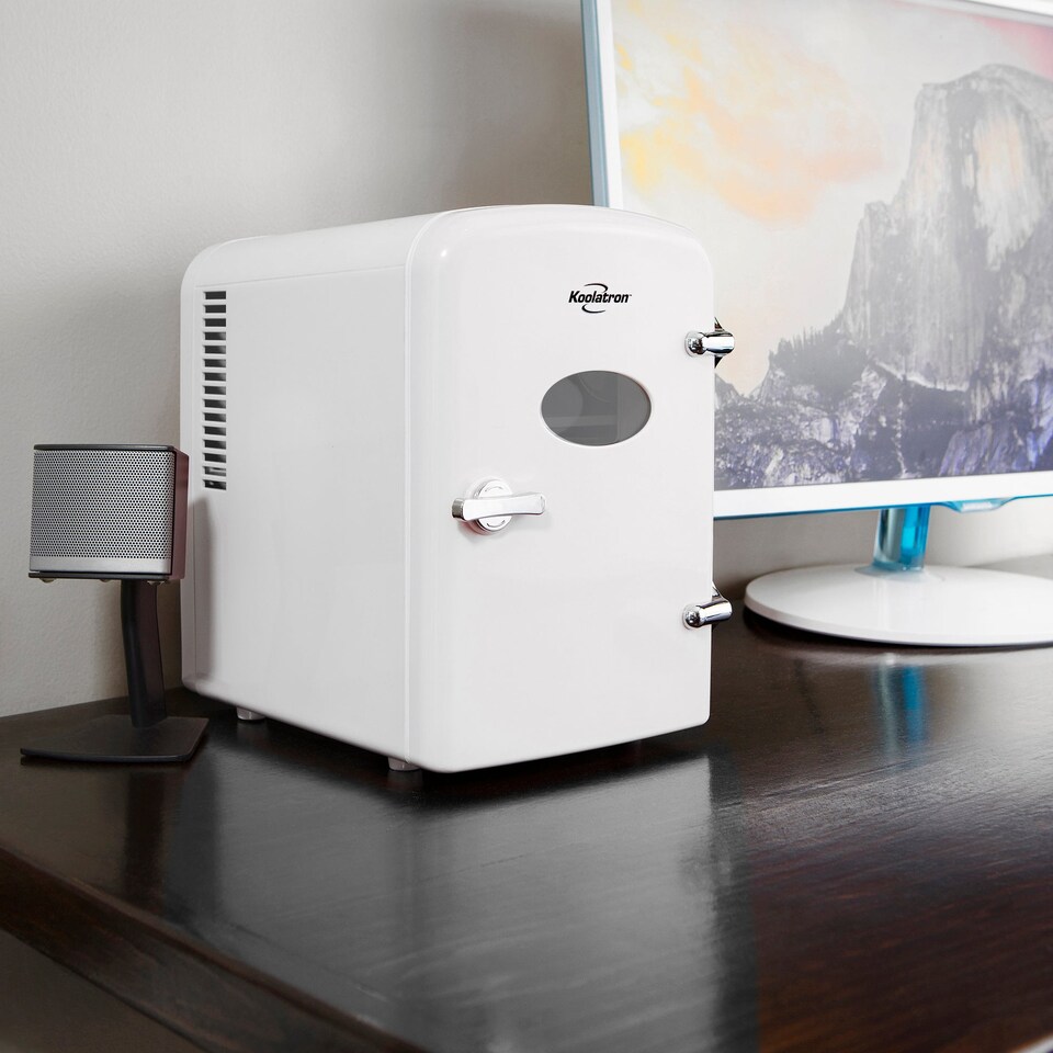 image 1 of Koolatron 4L Retro Portable Mini Fridge 12V DC 230V 6 Can Cooler White