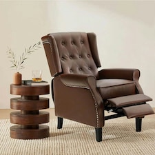 Windsor Luxury Pushback Recliner Armchair Brown | Faux Leather
