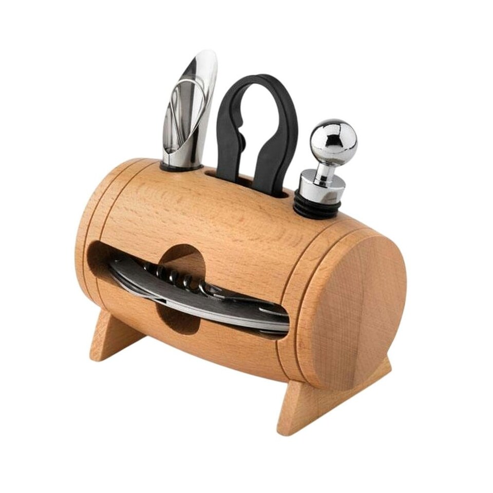 image 1 of MidOcean Bota Wooden Wine Set (Pack of 4) - Wood/Metal - One Size | Multi