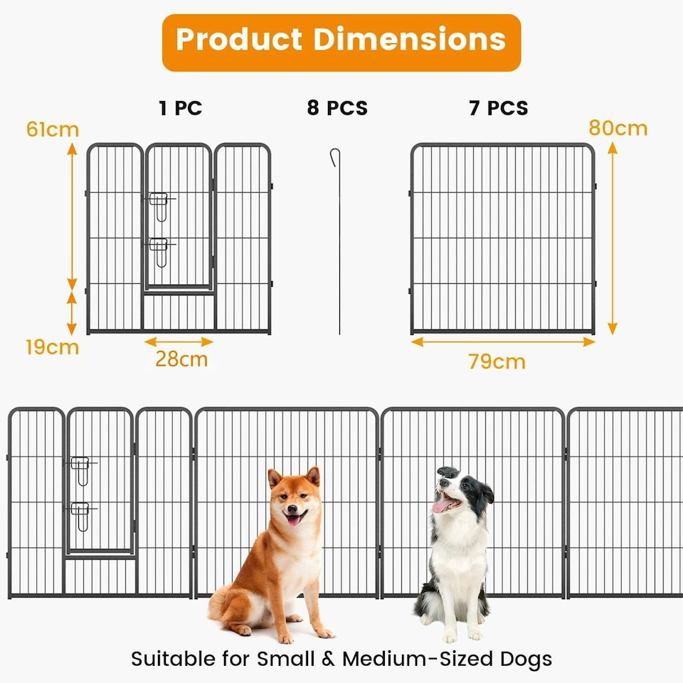 image 1 of COSTWAY 8 Panel 80cm Height Pen Fence w/ Lock Black Black