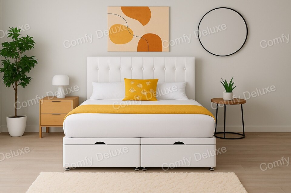 image 1 of Ottoman White Plush 4ft6 Double Under Bed Storage Bed Set