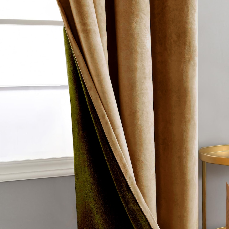 image 1 of Ochre Velvet Darkening Eyelet Curtains - 46x54 Inch Drop - 2 Panel | Yellow | One Size