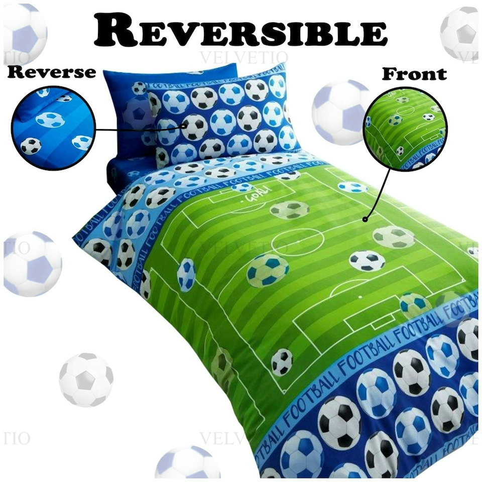 image 1 of VELVETIO Goal Duvet Cover Set Luxury Reversible Kids Printed Beddings Blue | Single