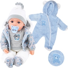 BiBi Doll 20" Navy Baby Doll Boy with Grey Jacket, Extra Outfit, Sounds & Dummy Toy