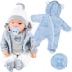 image 1 of BiBi Doll 20" Navy Baby Doll Boy with Grey Jacket, Extra Outfit, Sounds & Dummy Toy